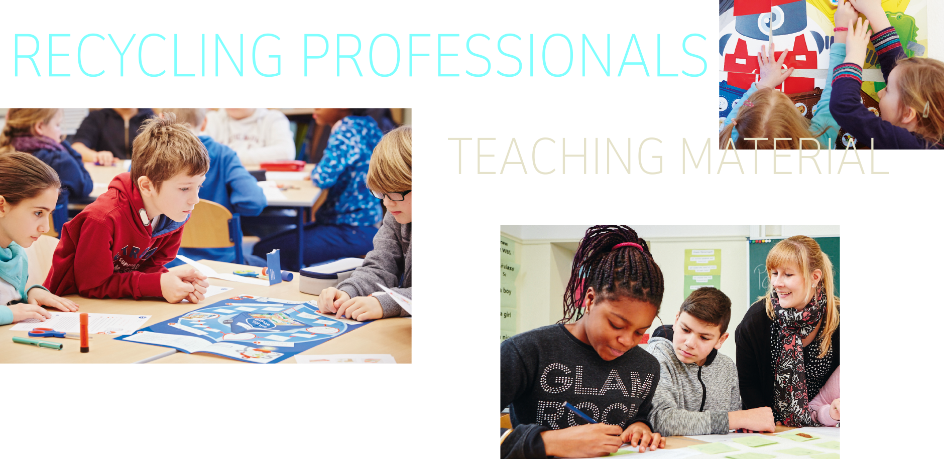 Primary school children with the RECYCLING PROFESSIONALS teaching materials